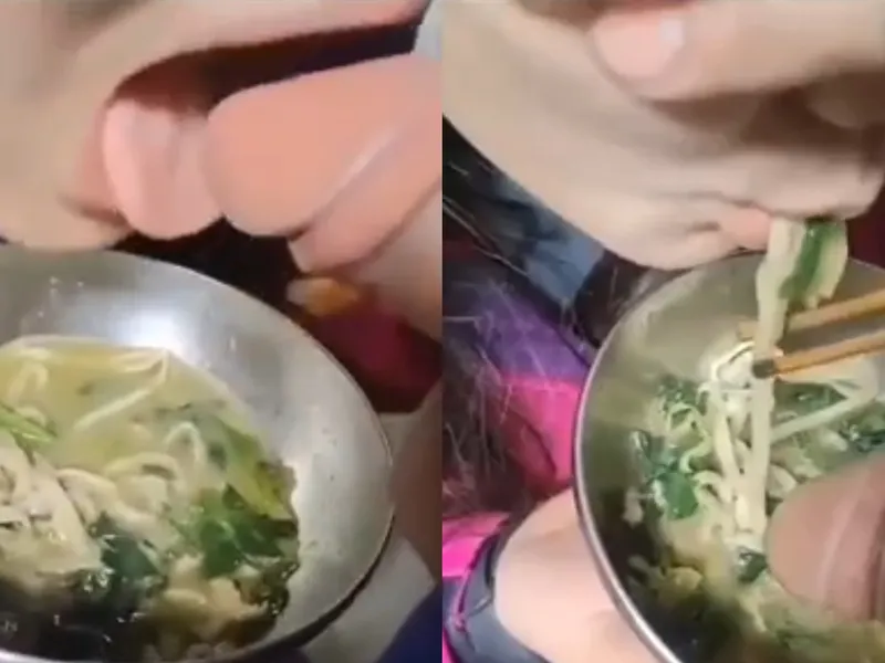 độc lạ em ăn mì còn lấy chuối anh chấm vào nước để mút